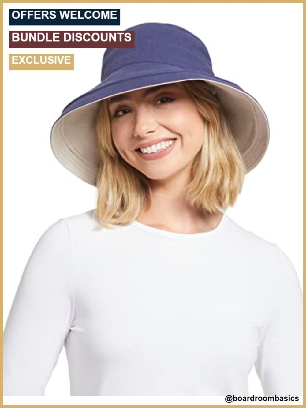 UPF 50+ Reversible Wide Brim Sun Hat Natural Cotton Linen Blend